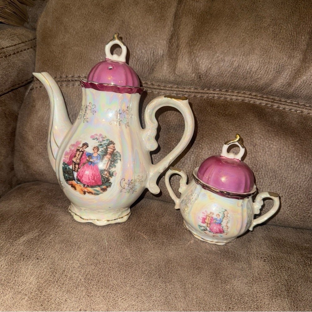 Vintage Pink and White Porcelain Tea Set